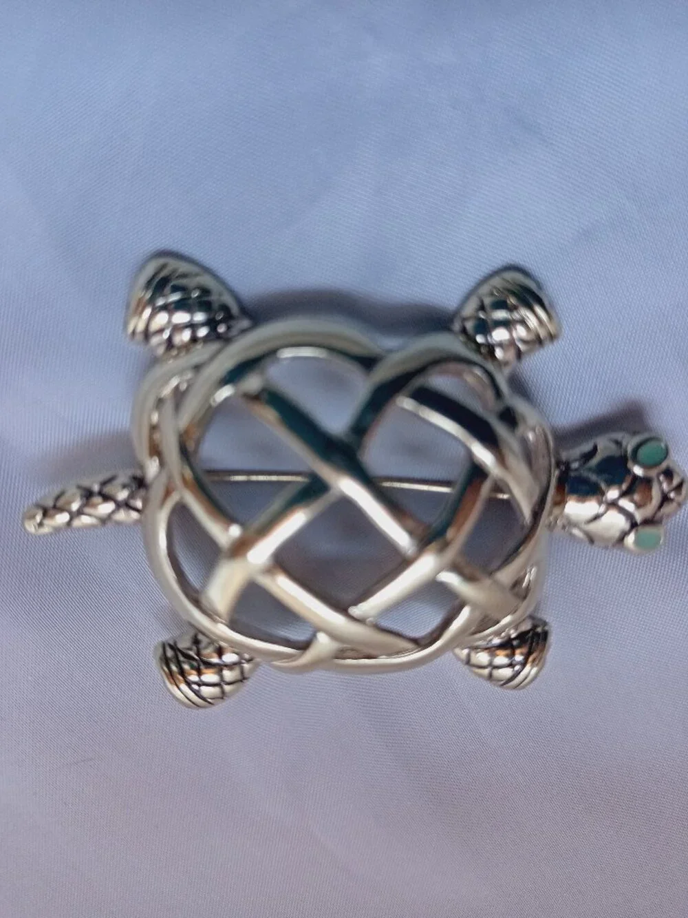 Napier Basket Weave Turtle Brooch Green Eye Variant